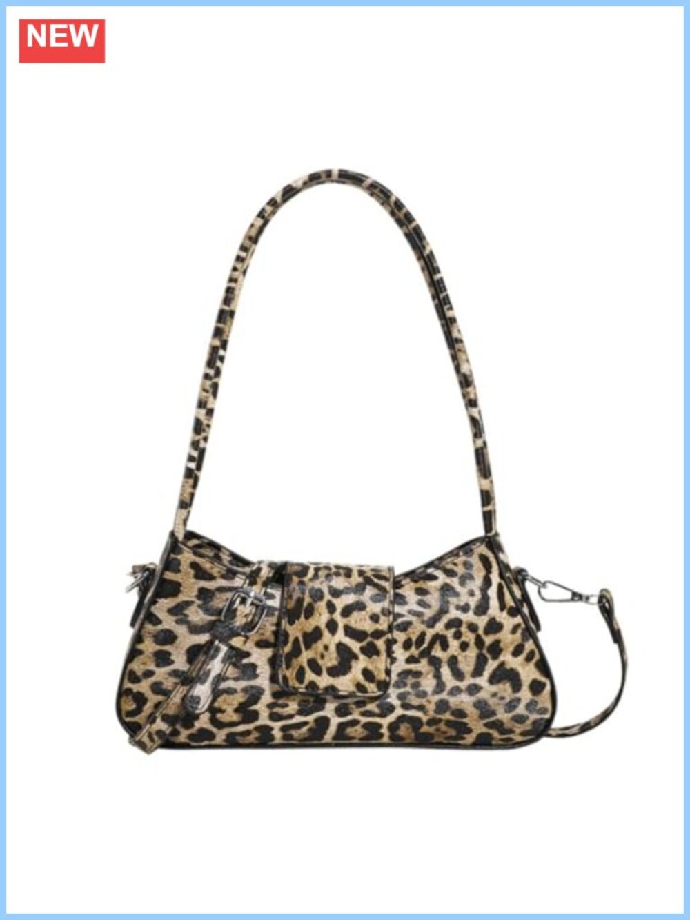 Leopard Print PU Leather Hobo Shoulder Bag Y2k Crescent Tote Purse